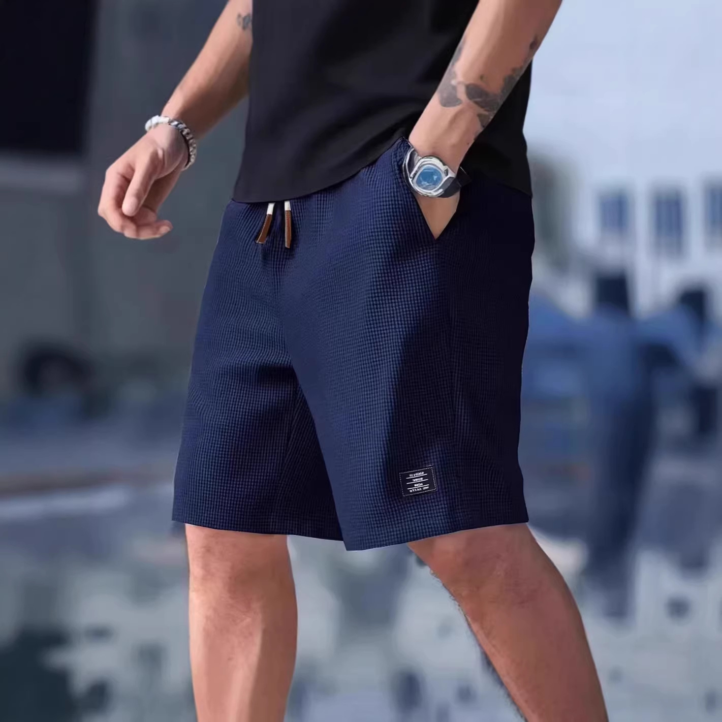 Male Short Pants Black Waffle  - огляд і ціна Summer Clothing Deals
