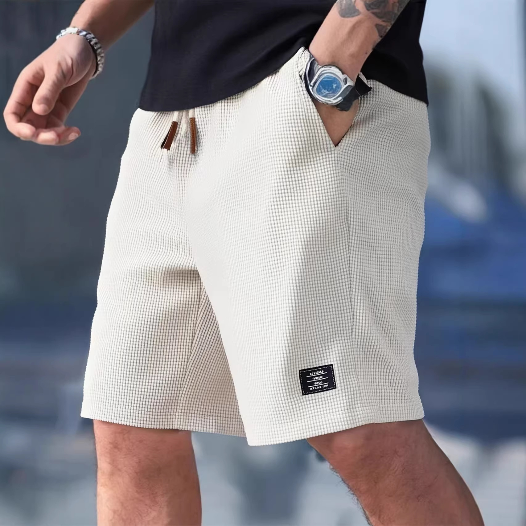 Male Short Pants Black Waffle  - огляд і ціна Summer Clothing Deals