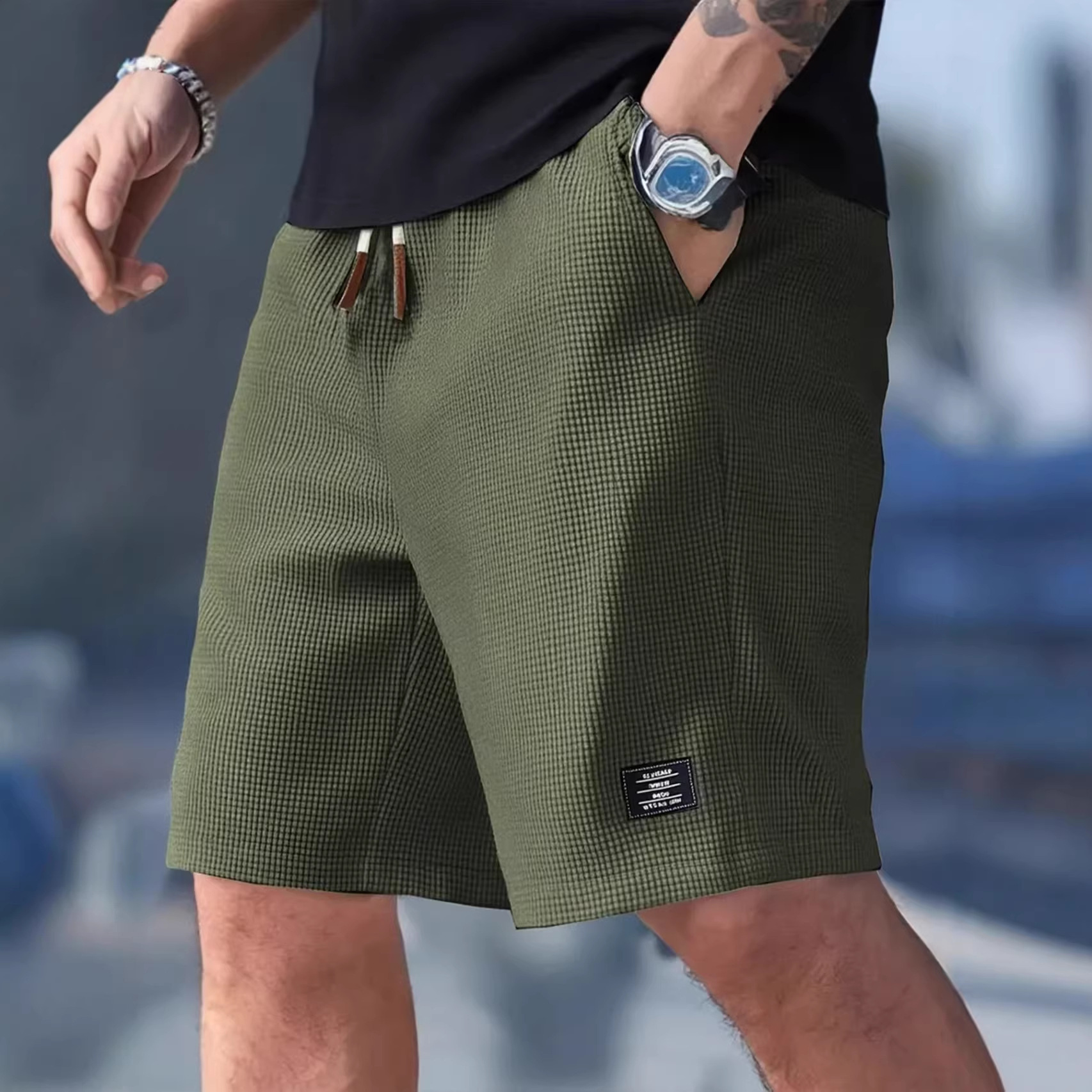 Male Short Pants Black Waffle  - огляд і ціна Summer Clothing Deals
