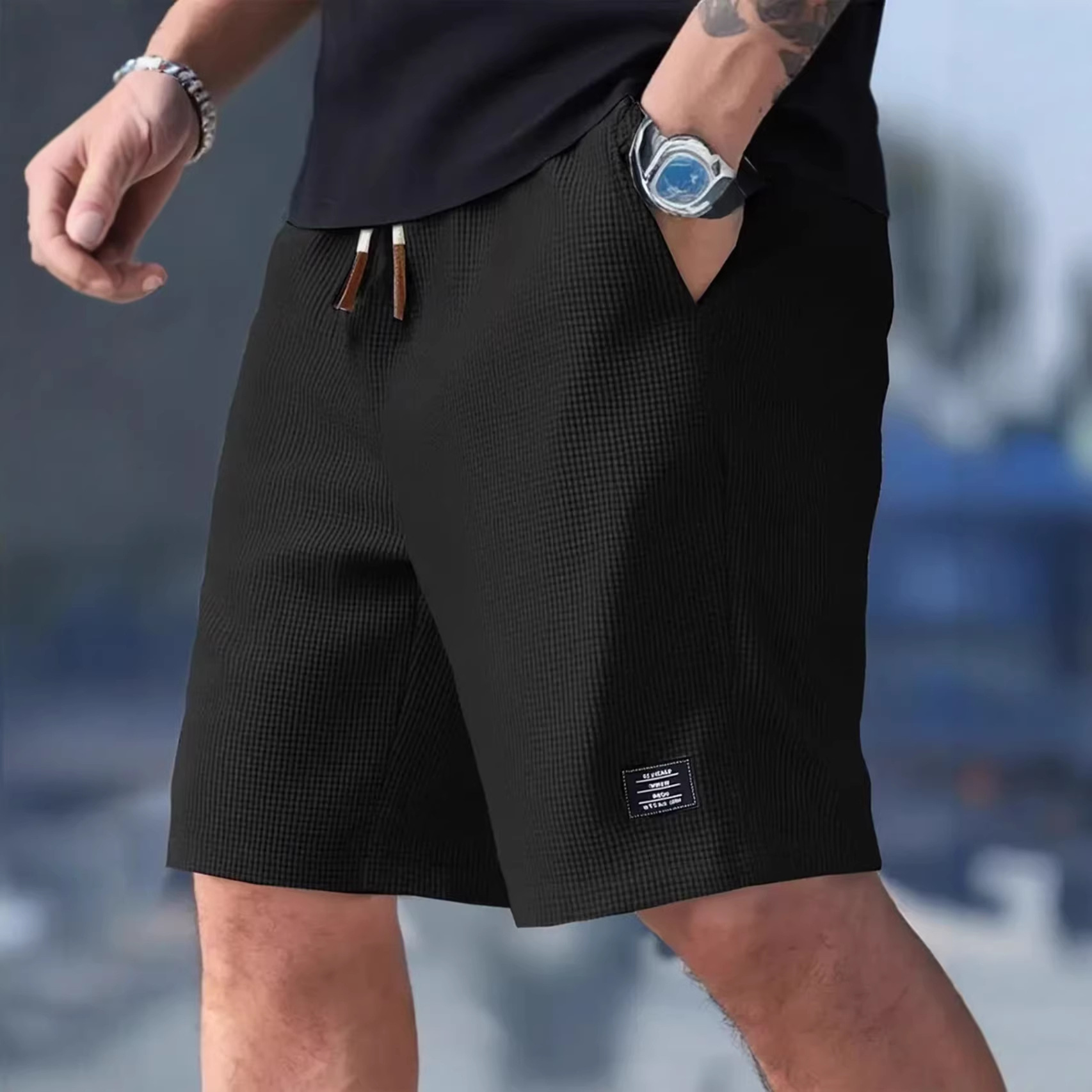 Male Short Pants Black Waffle  - огляд і ціна Summer Clothing Deals